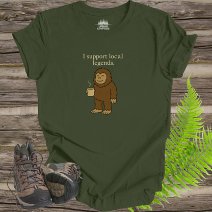 “I Support Local Legends” Bigfoot Tee – Funny Sasquatch Shirt for Cryptid Fans