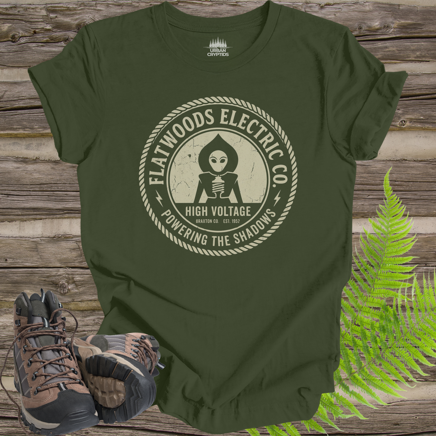 Flatwoods Electric Co Shirt – Alien Utility Company Tee, Flatwoods Monster T-Shirt, UFO Cryptid Logo Shirt