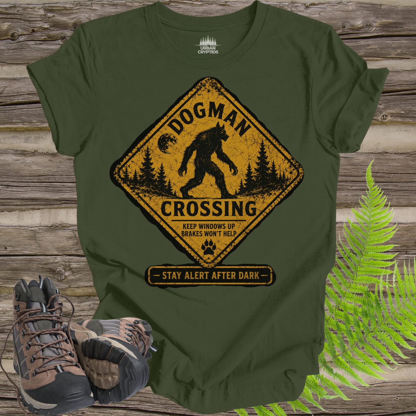 Dogman Crossing Vintage Warning Sign T-Shirt | Funny Cryptid Tee