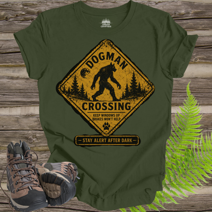 Dogman Crossing Vintage Warning Sign T-Shirt | Funny Cryptid Tee