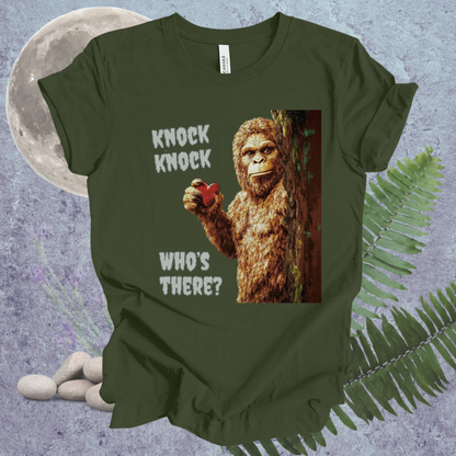 Funny Bigfoot Unisex Tee - 'Knock Knock, Who's There?'