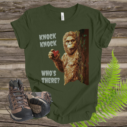 Funny Bigfoot Unisex Tee - 'Knock Knock, Who's There?'