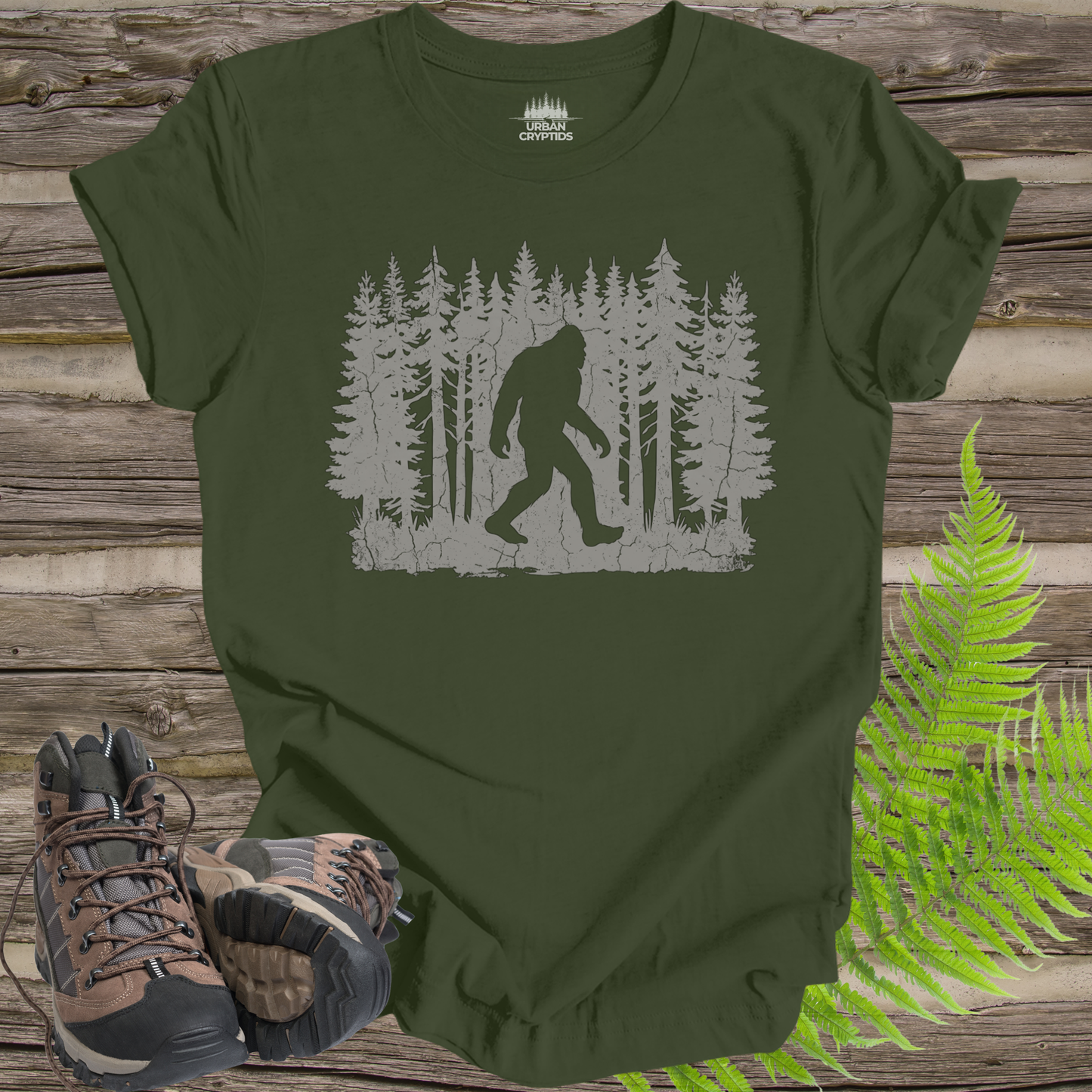 Bigfoot Forest Silhouette Shirt – Sasquatch Hiking Tee, Outdoors Cryptid Shirt, Minimalist Bigfoot T-Shirt