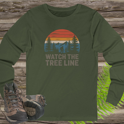 Watch the Tree Line Bigfoot Long Sleeve Shirt – Retro Sasquatch Wilderness Tee