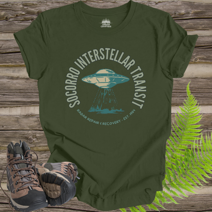 Socorro Interstellar Transit T-Shirt – Retro UFO Travel Agency Tee