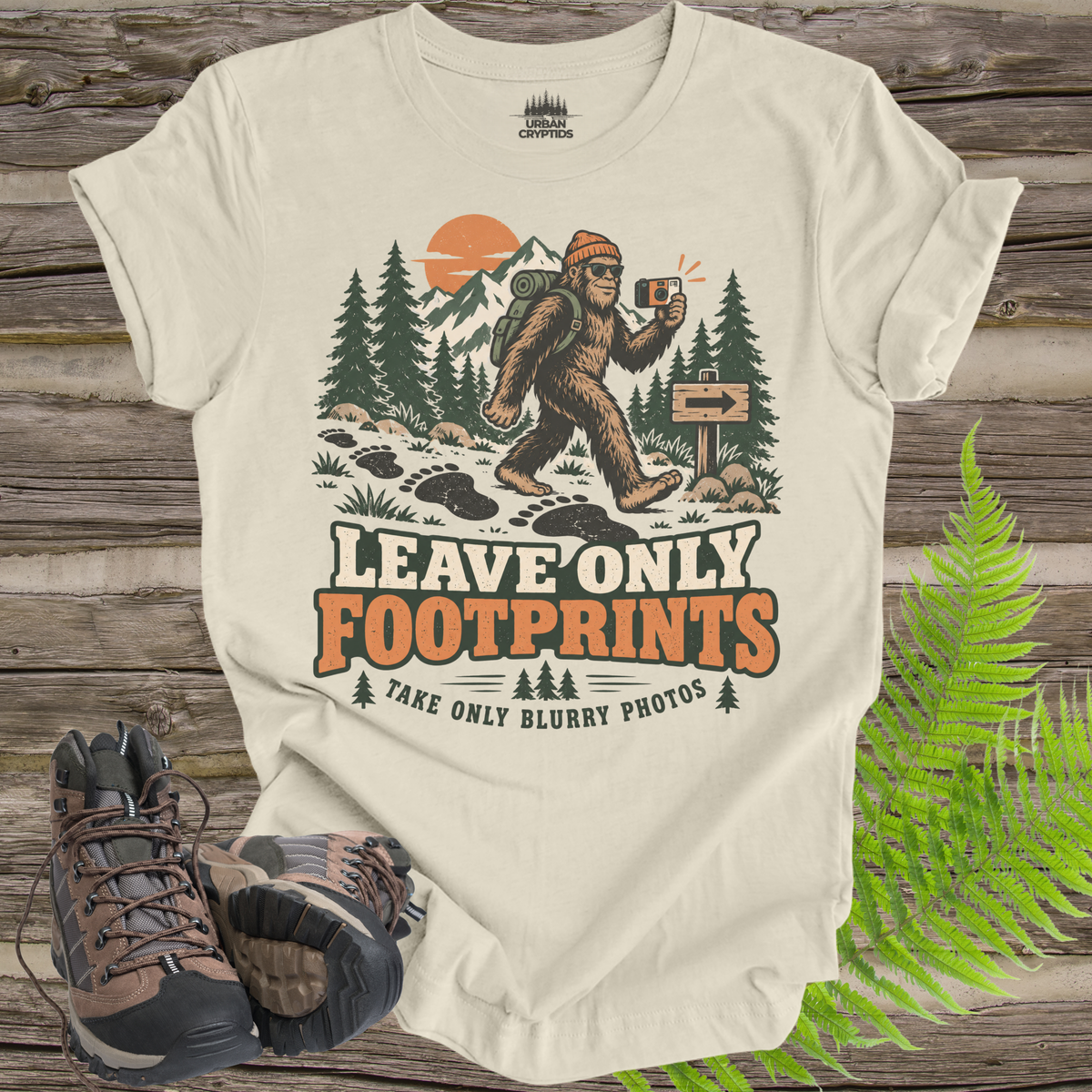 Leave Only Footprints T-Shirt – Funny Bigfoot Hiking Graphic Tee