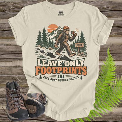 Leave Only Footprints T-Shirt – Funny Bigfoot Hiking Graphic Tee