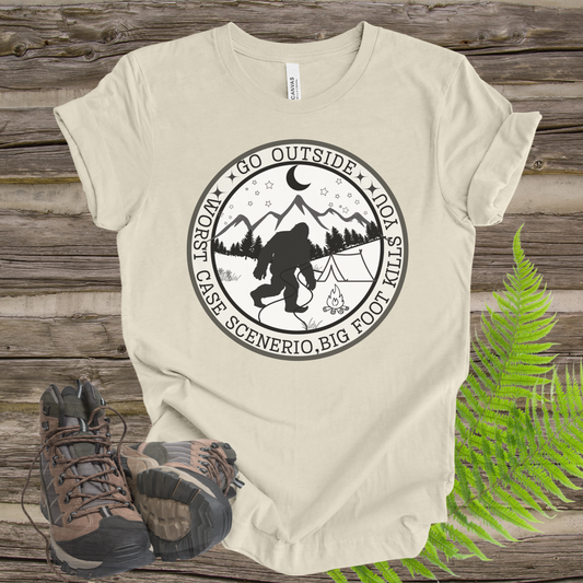 Funny Bigfoot Unisex Tee - Go Outside, Worse Case Scenerio Design