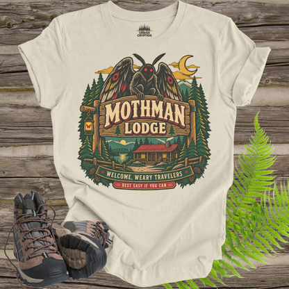 Mothman Lodge T-Shirt – Vintage Appalachian Cryptid Cabin Tee
