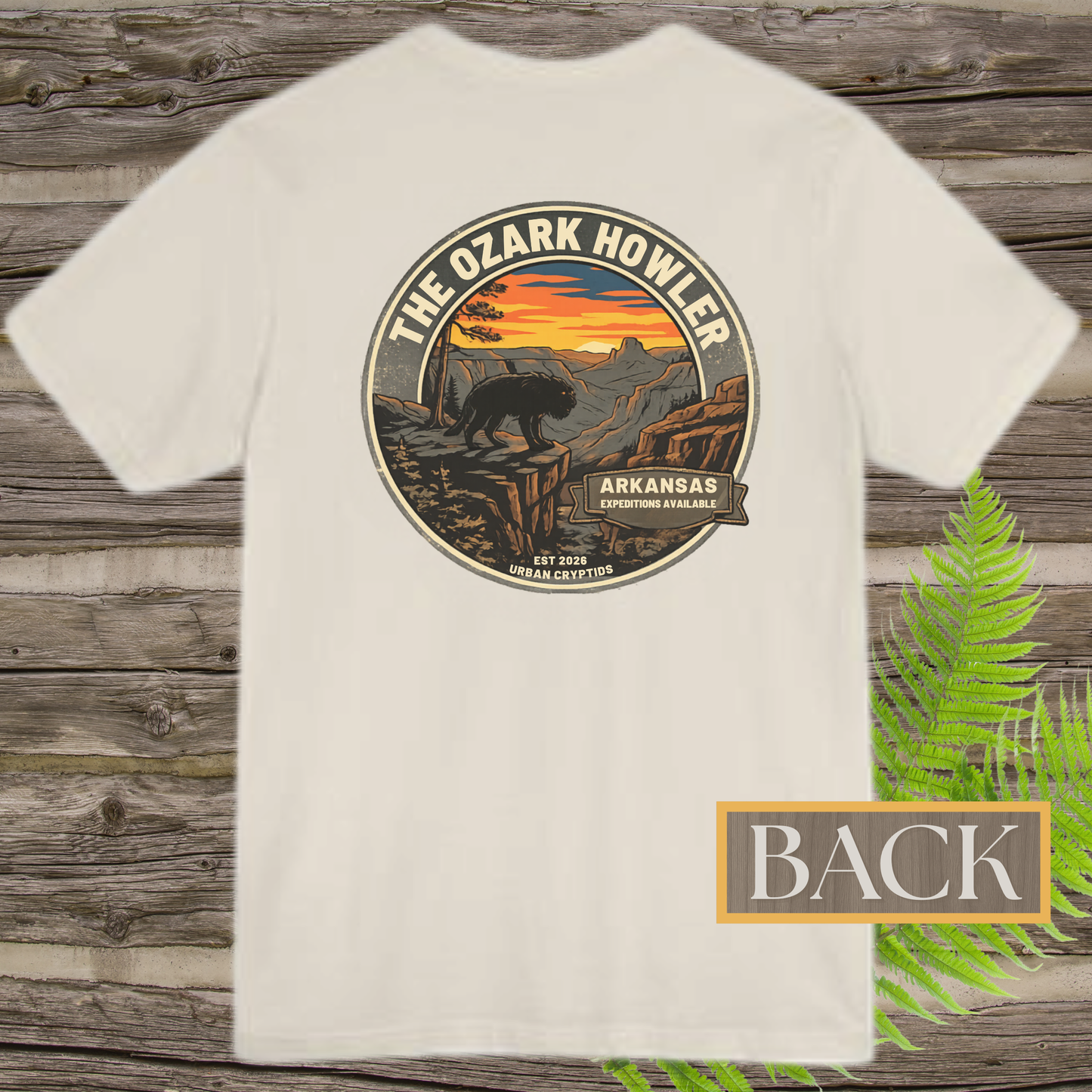 Ozark Howler Arkansas Expeditions T-Shirt | Ozark Mountains Cryptid Back Print Tee