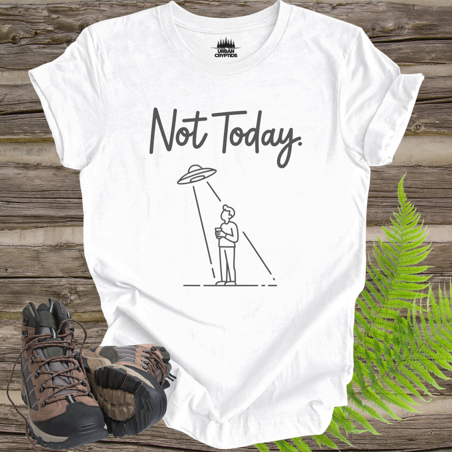 Not Today UFO Abduction T-Shirt | Funny Alien Beam Me Up Tee | Paranormal Humor Shirt | Minimalist UFO Graphic Tee