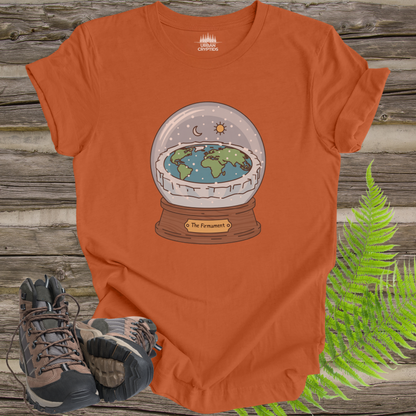 The Firmament Flat Earth Snow Globe Shirt – Genesis-Inspired Satire Graphic Tee