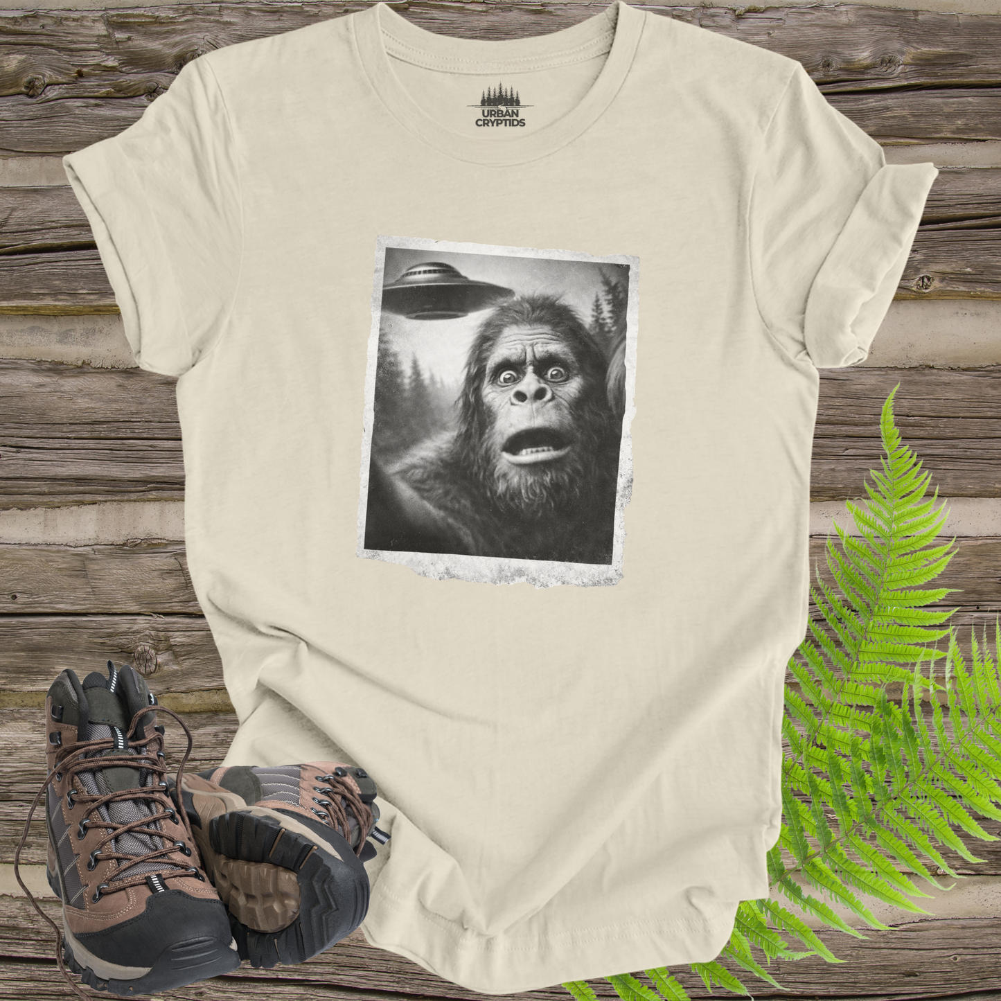 Bigfoot UFO Encounter T-Shirt – Vintage Found Photo Cryptid Tee
