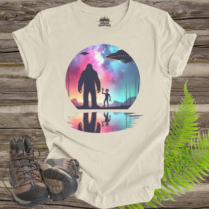 Bigfoot UFO Shirt – Alien First Contact Galaxy Graphic Tee