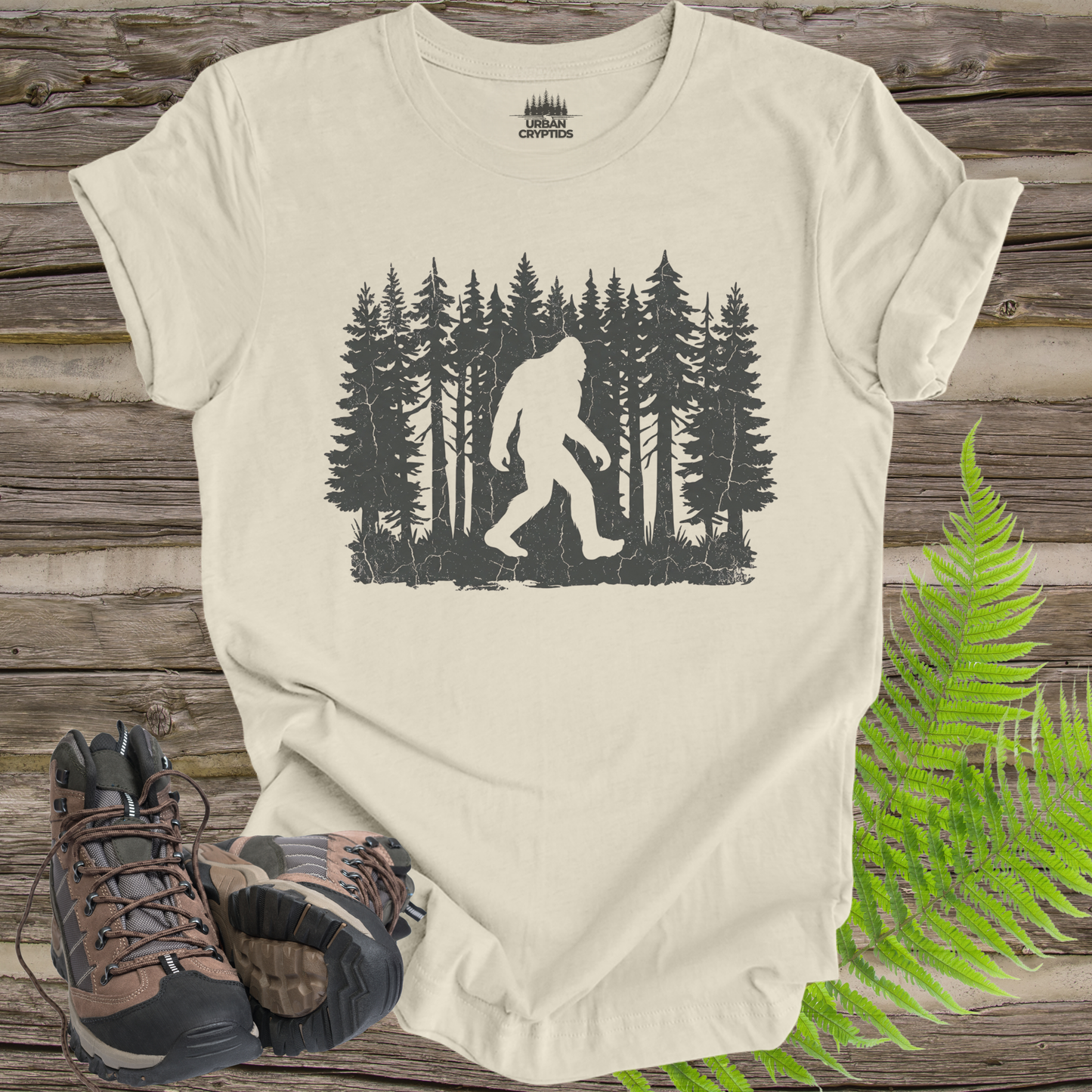 Bigfoot Forest Silhouette Shirt – Sasquatch Hiking Tee, Outdoors Cryptid Shirt, Minimalist Bigfoot T-Shirt