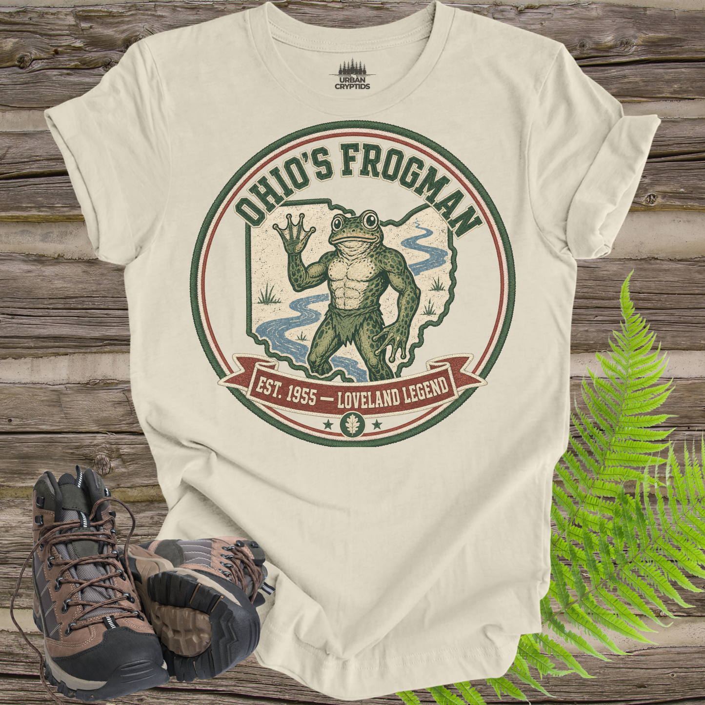 Loveland Frogman T-Shirt – Ohio’s Frogman Vintage Cryptid Patch Tee