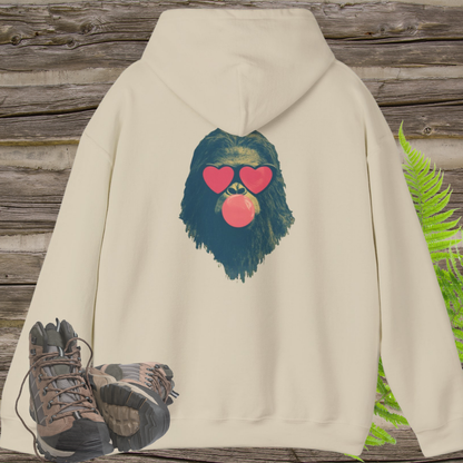 Bubblegum Sasquatch Hoodie | Urban Cryptids Bigfoot Heart Shades Pullover Sweatshirt