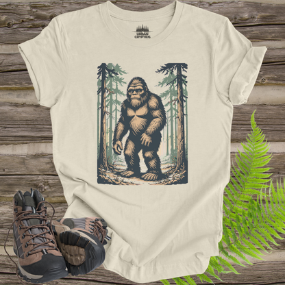 Bigfoot Forest Shirt – Classic Sasquatch Walking Tee, Vintage Cryptid Shirt, Outdoors Hiking Graphic Tee