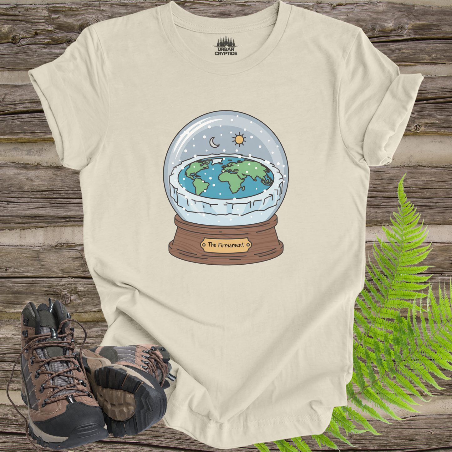 The Firmament Flat Earth Snow Globe Shirt – Genesis-Inspired Satire Graphic Tee