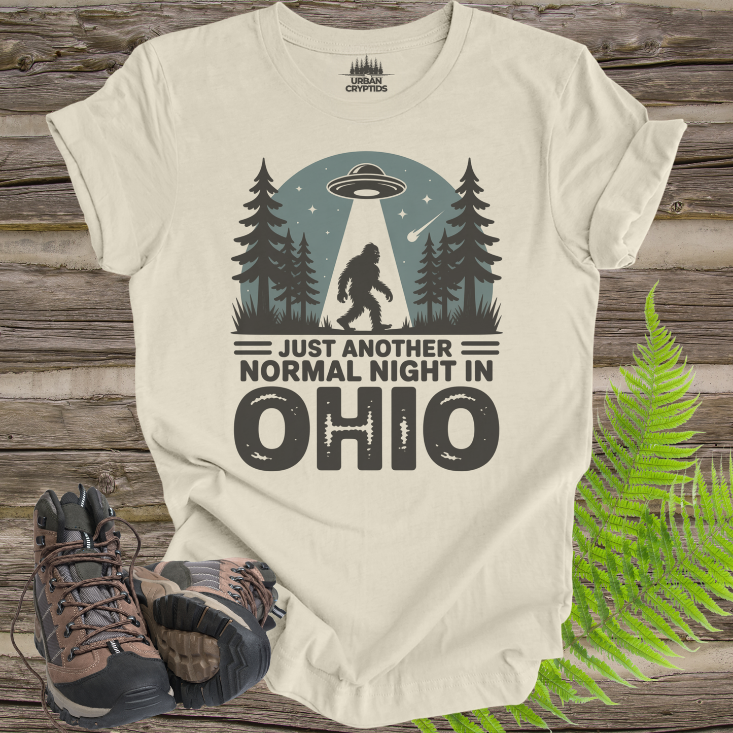 Just Another Normal Night in Ohio Shirt – Bigfoot UFO Abduction Tee, Funny Cryptid Shirt, Sasquatch Alien Graphic Tee