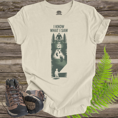 I Know What I Saw Bigfoot T-Shirt | Sasquatch Sighting Shirt | Cryptid Footprint Tee | Funny Cryptid Shirt | Paranormal Apparel