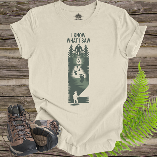 I Know What I Saw Bigfoot T-Shirt | Sasquatch Sighting Shirt | Cryptid Footprint Tee | Funny Cryptid Shirt | Paranormal Apparel
