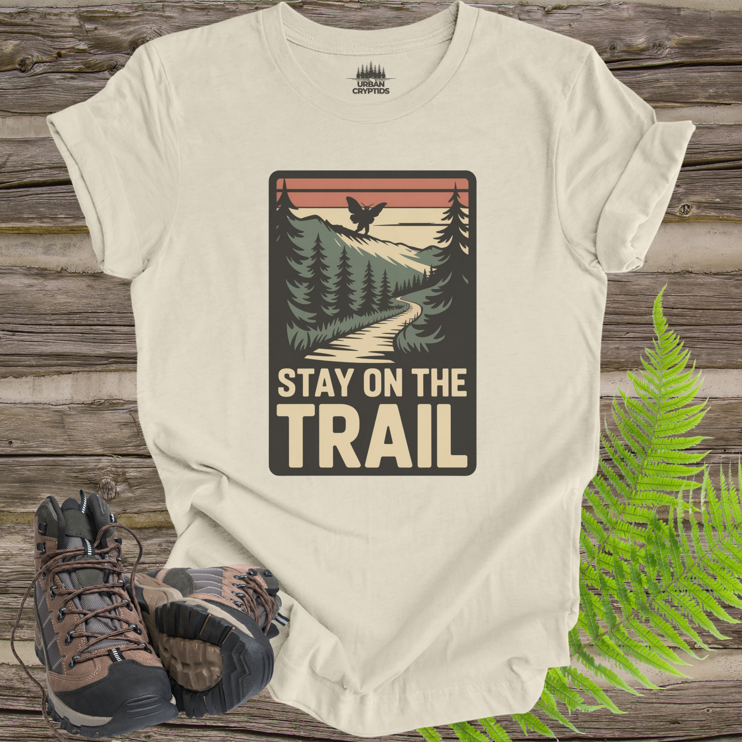 Stay on the Trail Mothman Cryptid Hiking T-Shirt