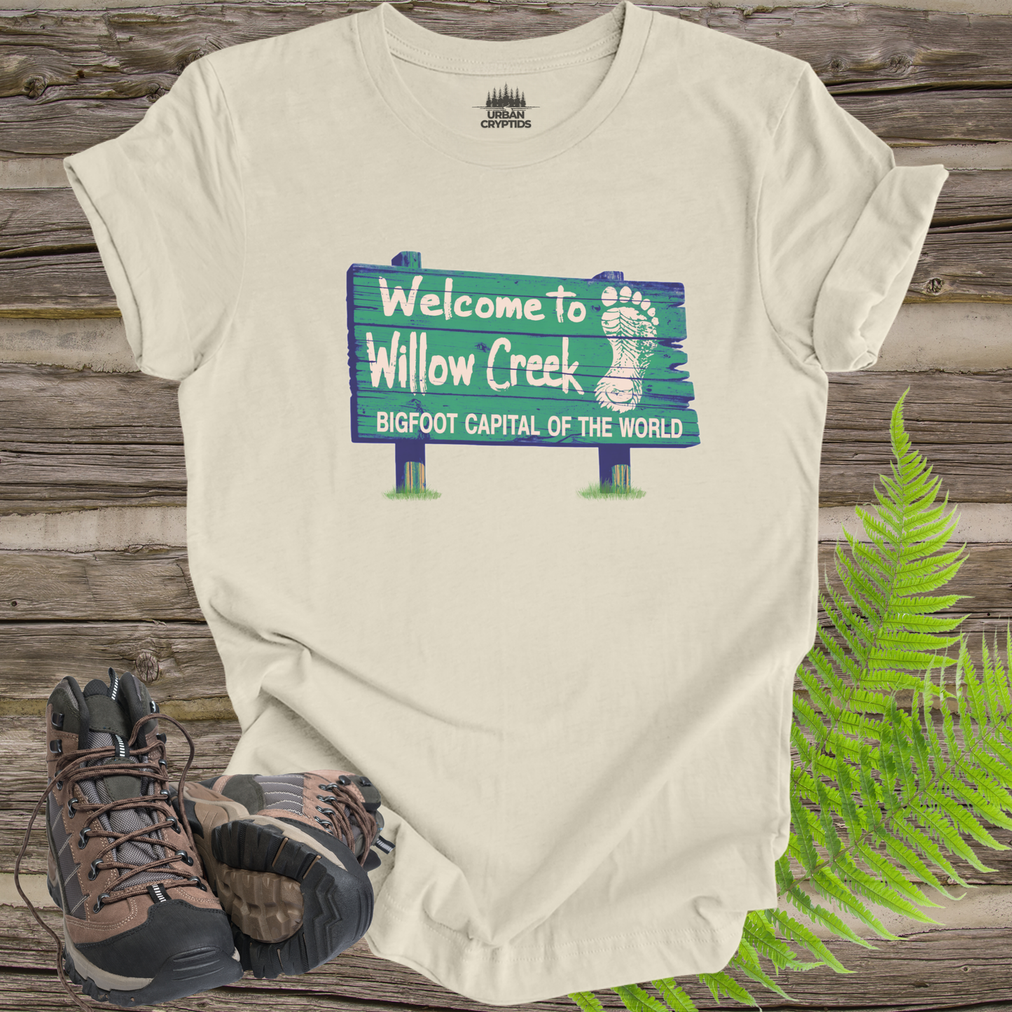 Welcome to Willow Creek T-Shirt – Bigfoot Capital of the World Sign Tee