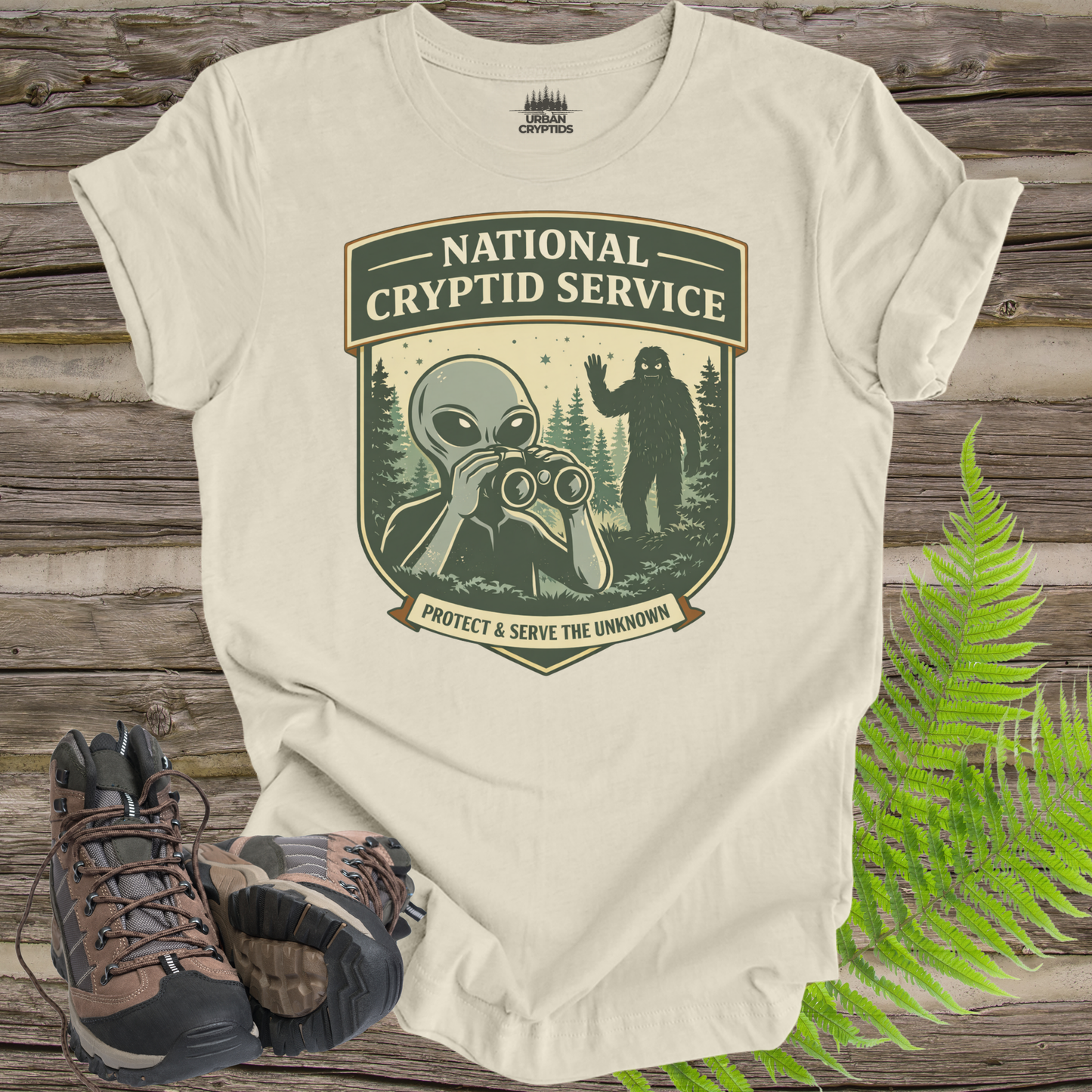 National Cryptid Service T-Shirt | Protect & Serve the Unknown Graphic Tee | Paranormal Field Agent Shirt