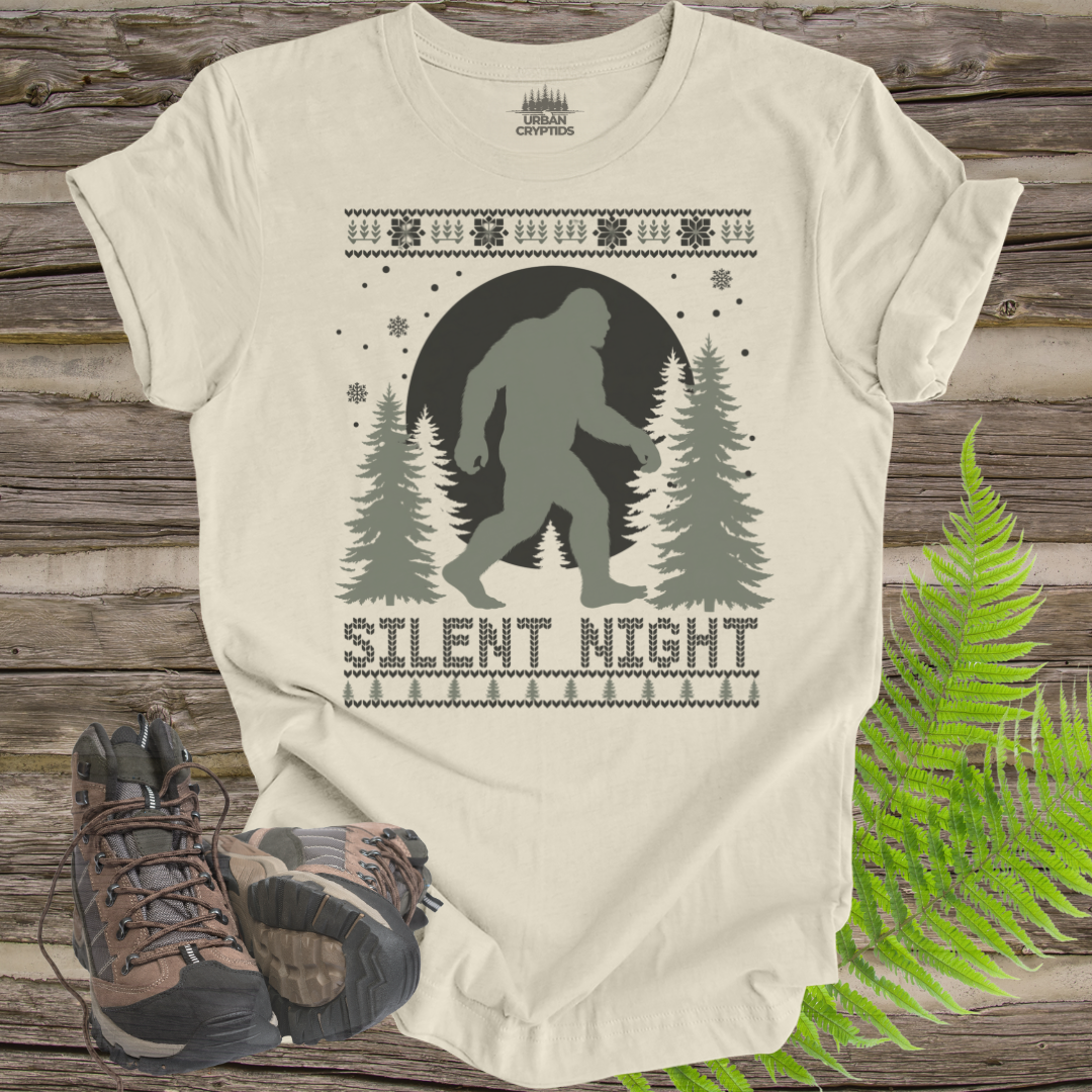 Silent Night Bigfoot Tee – Sasquatch Christmas Sweater Style