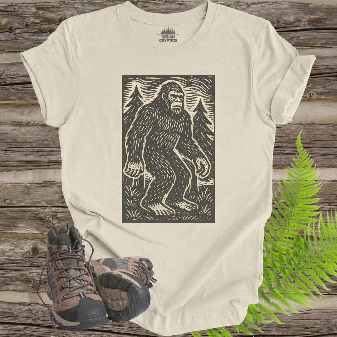 Vintage Bigfoot T-Shirt | Woodcut Sasquatch Cryptid Tee