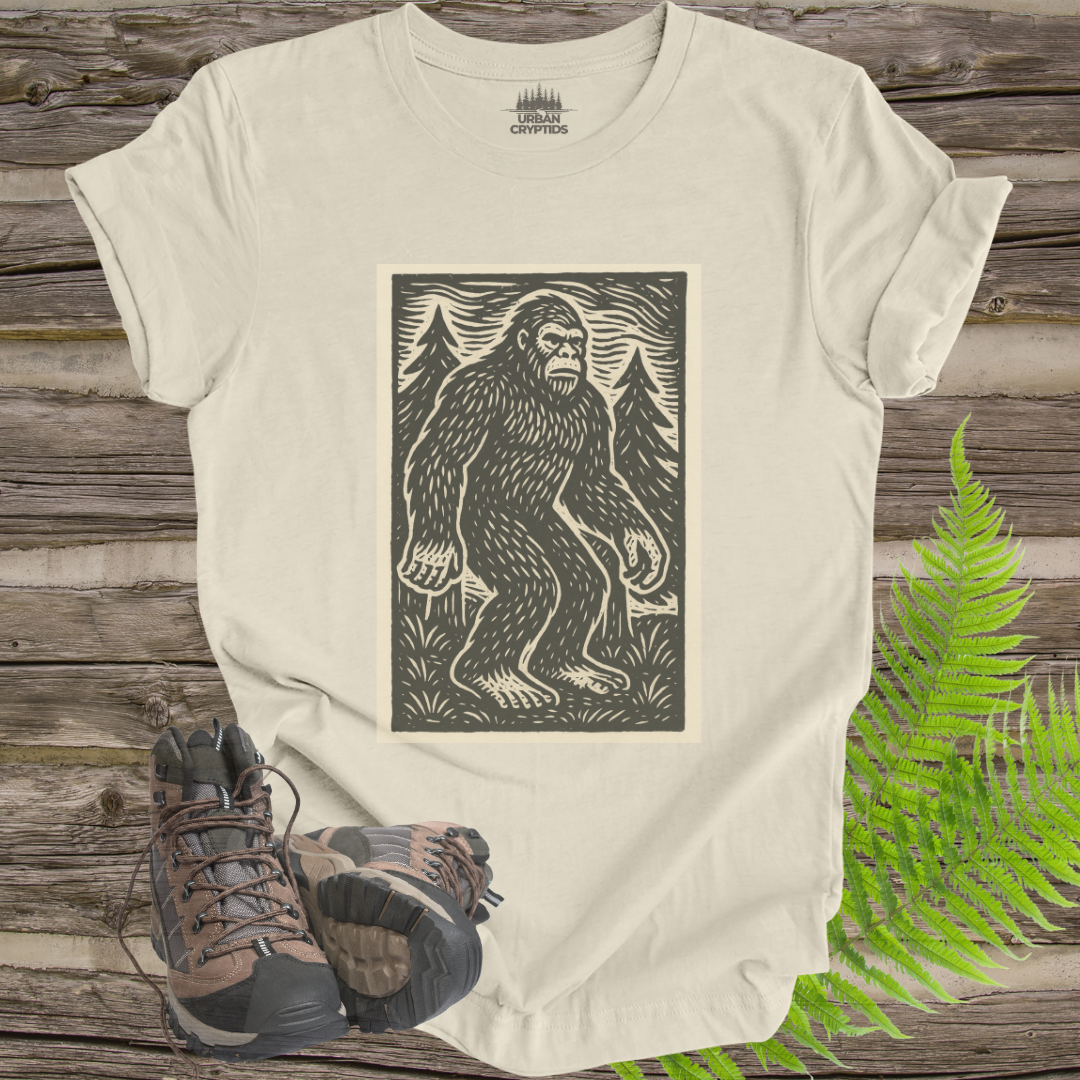 Vintage Bigfoot T-Shirt | Woodcut Sasquatch Cryptid Tee