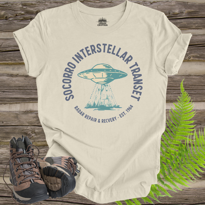 Socorro Interstellar Transit T-Shirt – Retro UFO Travel Agency Tee