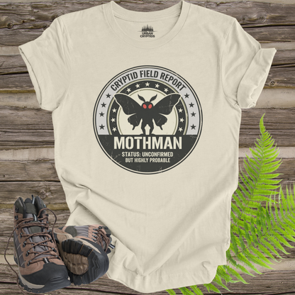 Cryptid Field Report Mothman Research Badge T-Shirt