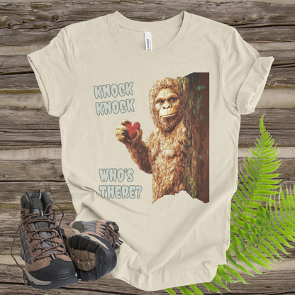 Funny Bigfoot Unisex Tee - 'Knock Knock, Who's There?'