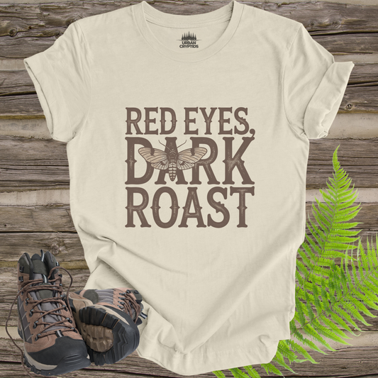 Red Eyes, Dark Roast T-Shirt | Mothman Coffee Graphic Tee | Funny Cryptid Caffeine Shirt