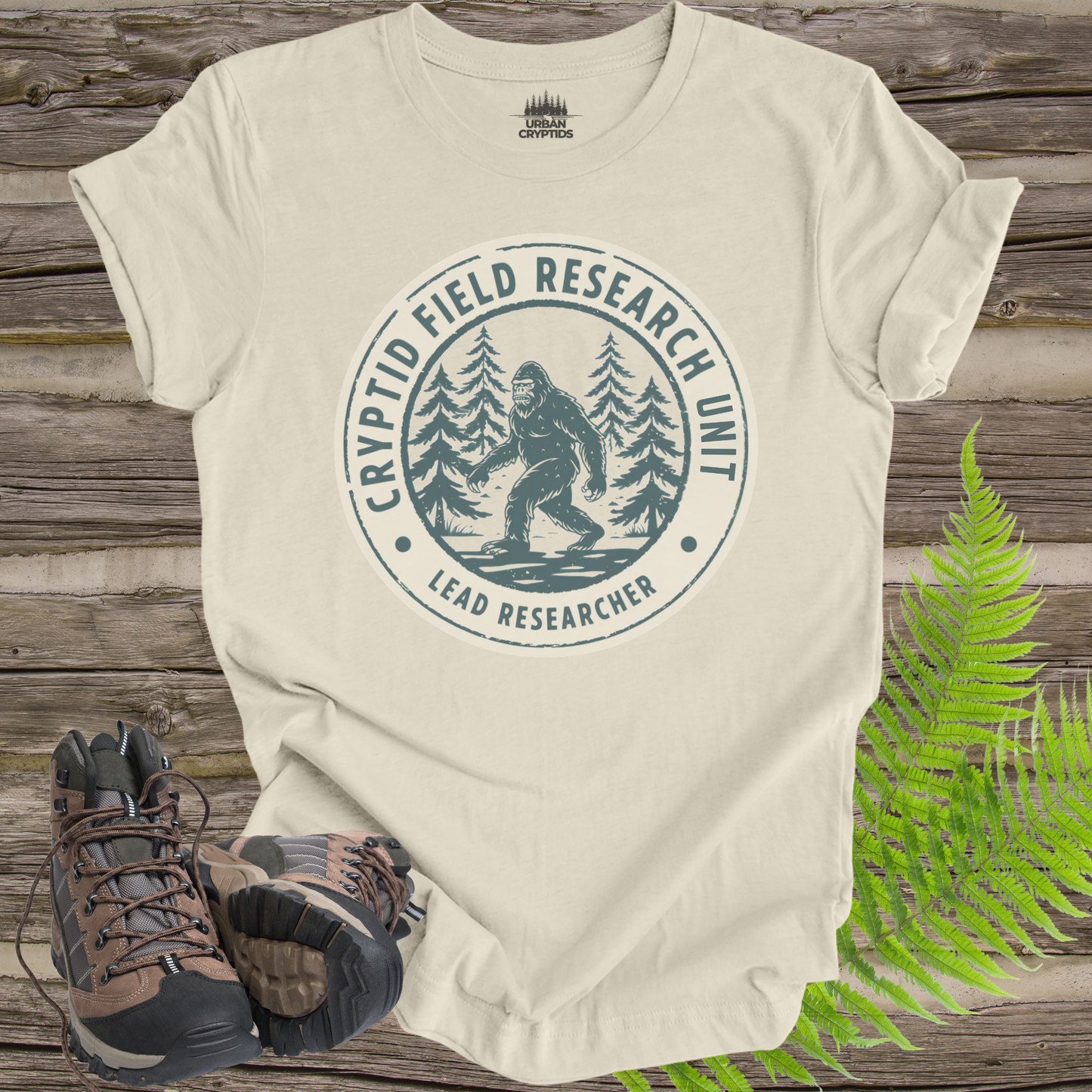 Cryptid Field Research Unit T-Shirt – Bigfoot “Lead Researcher” Vintage Badge Tee