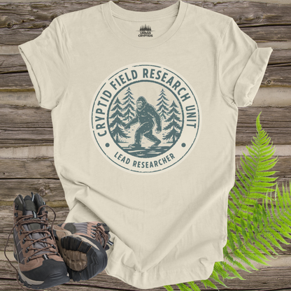 Cryptid Field Research Unit T-Shirt – Bigfoot “Lead Researcher” Vintage Badge Tee