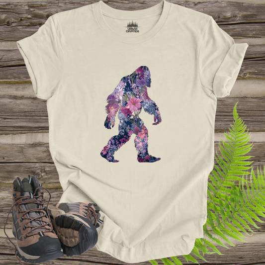 Floral Bigfoot T-Shirt | Wildflower Sasquatch Silhouette Graphic Tee | Nature Lover Cryptid Shirt