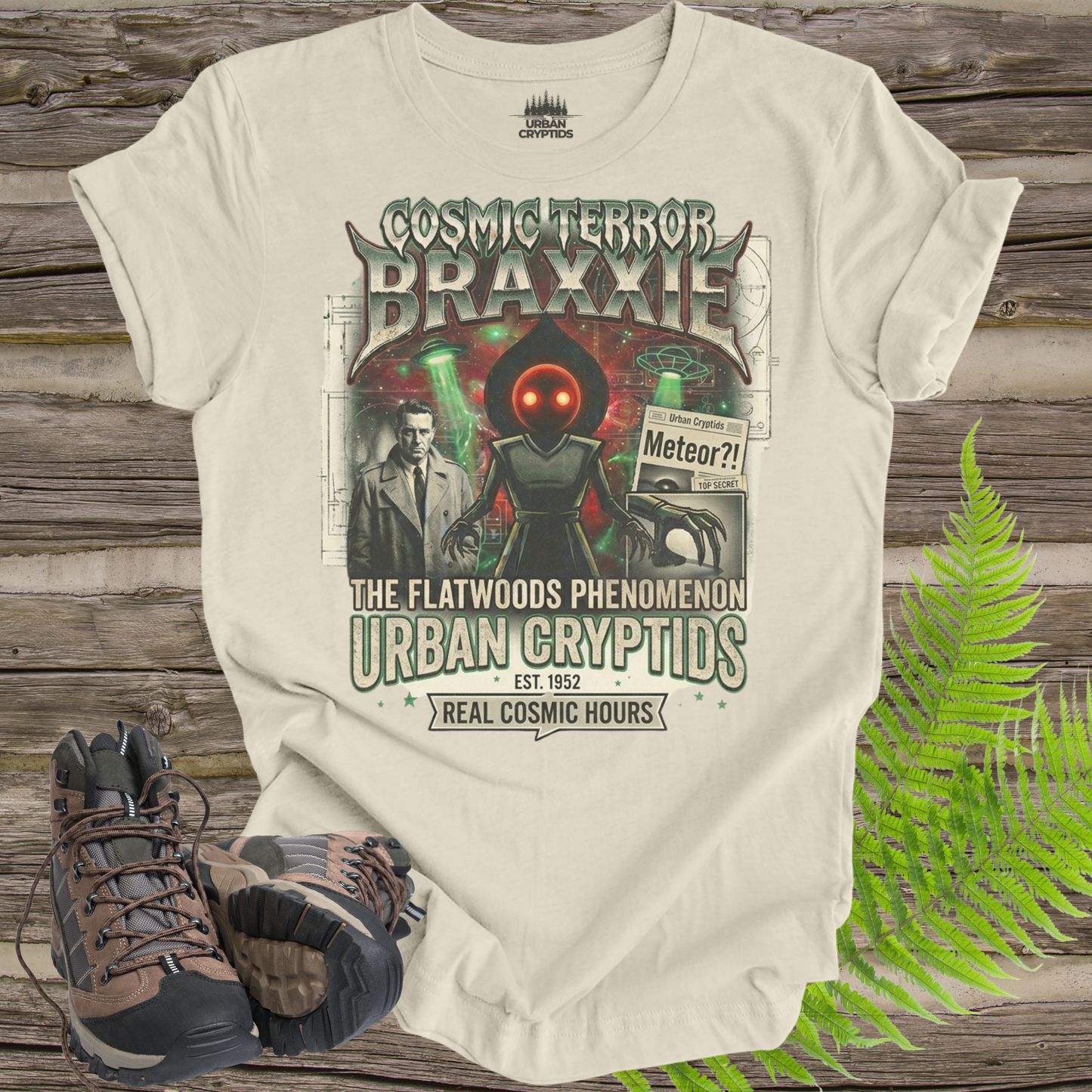 Cosmic Terror Braxxie | The Flatwoods Phenomenon Retro Cryptid T-Shirt