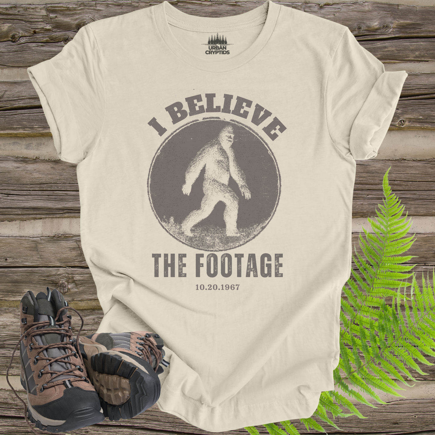 Bigfoot “I Believe the Footage” T-Shirt – Vintage Sasquatch Graphic Tee, Cryptid Shirt, Funny Bigfoot Shirt, Gift for Cryptid Lovers