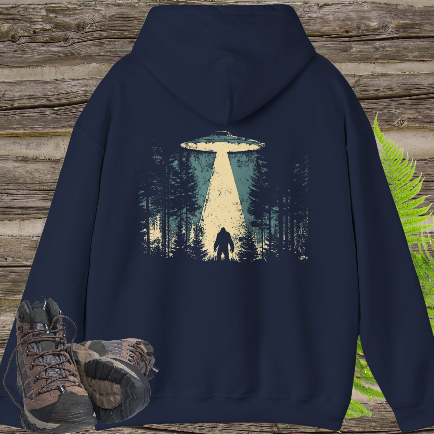 UFO Bigfoot Abduction Hoodie – Sasquatch Encounter Back Print Pullover