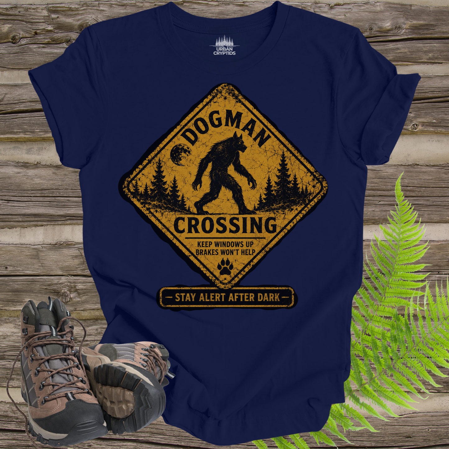 Dogman Crossing Vintage Warning Sign T-Shirt | Funny Cryptid Tee
