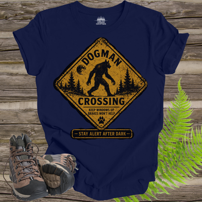 Dogman Crossing Vintage Warning Sign T-Shirt | Funny Cryptid Tee