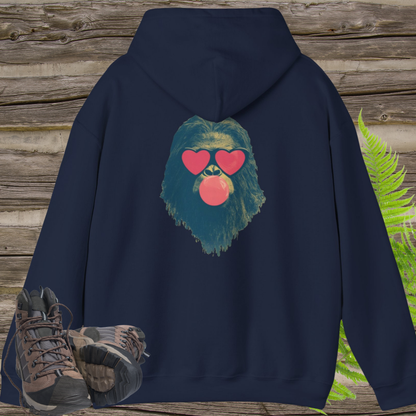 Bubblegum Sasquatch Hoodie | Urban Cryptids Bigfoot Heart Shades Pullover Sweatshirt