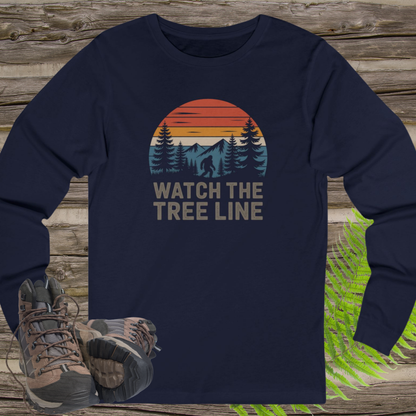 Watch the Tree Line Bigfoot Long Sleeve Shirt – Retro Sasquatch Wilderness Tee