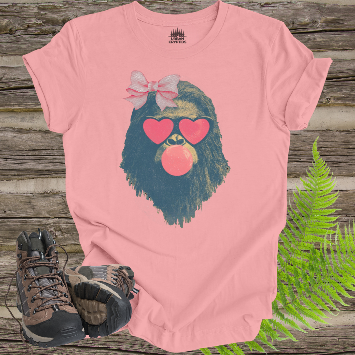 Bubblegum Sasquatch Bow Tee – Cute Bigfoot Valentine Shirt