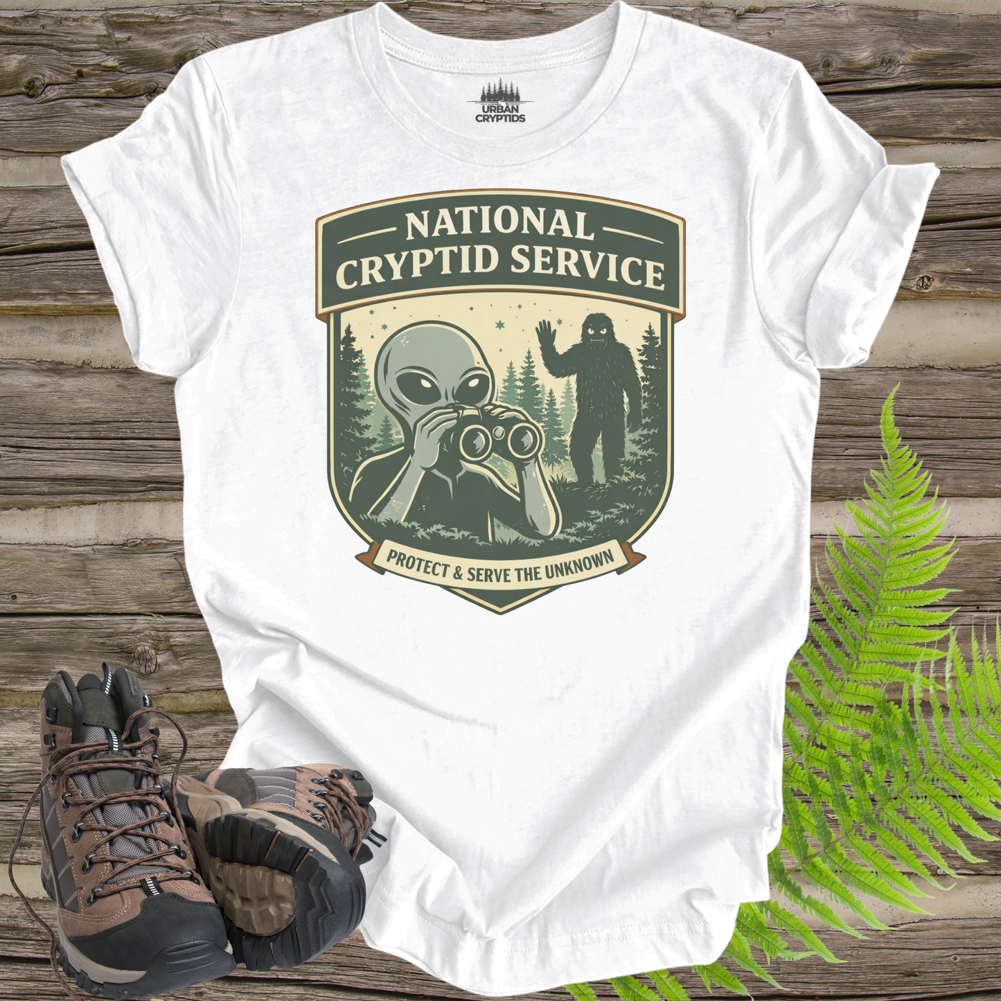 National Cryptid Service T-Shirt | Protect & Serve the Unknown Graphic Tee | Paranormal Field Agent Shirt