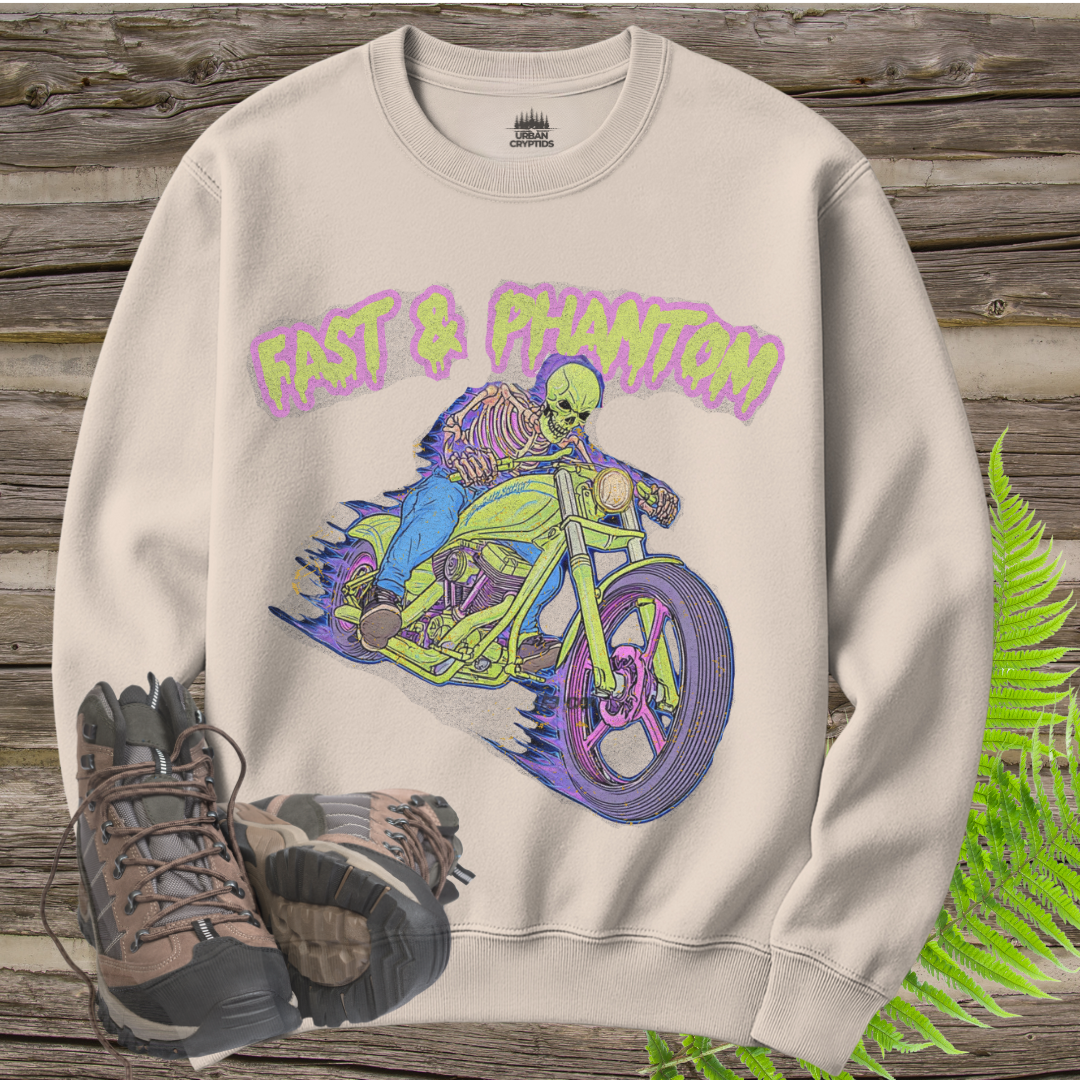 Fast & Phantom Ghost Rider Sweatshirt – Paranormal Cryptid Biker Crewneck