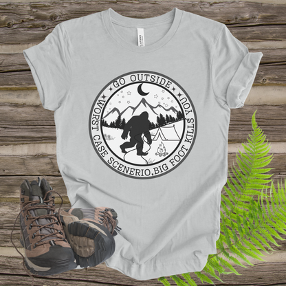 Funny Bigfoot Unisex Tee - Go Outside, Worse Case Scenerio Design